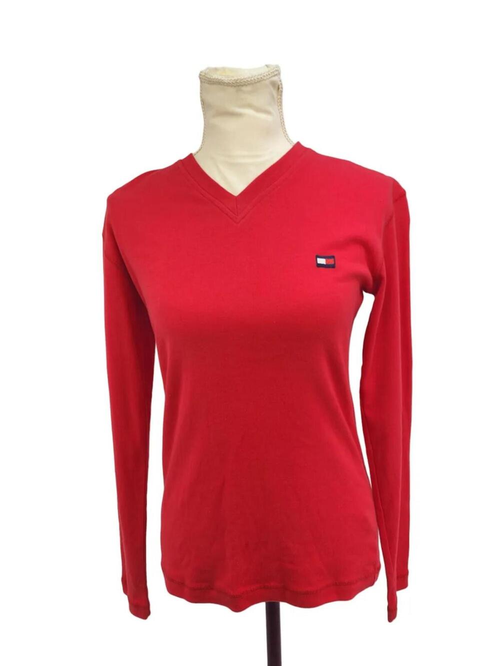 Tommy Hilfiger Red Long Sleeve V-Neck T-Shirt S NWOT
